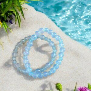 Pastel Blue Czech Glass Aquamarine Stretch Bracelets - Set of 2 - New